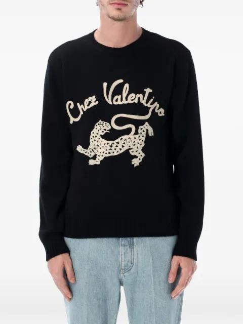 wool jumper with Chez &amp; Panther embroidery by VALENTINO