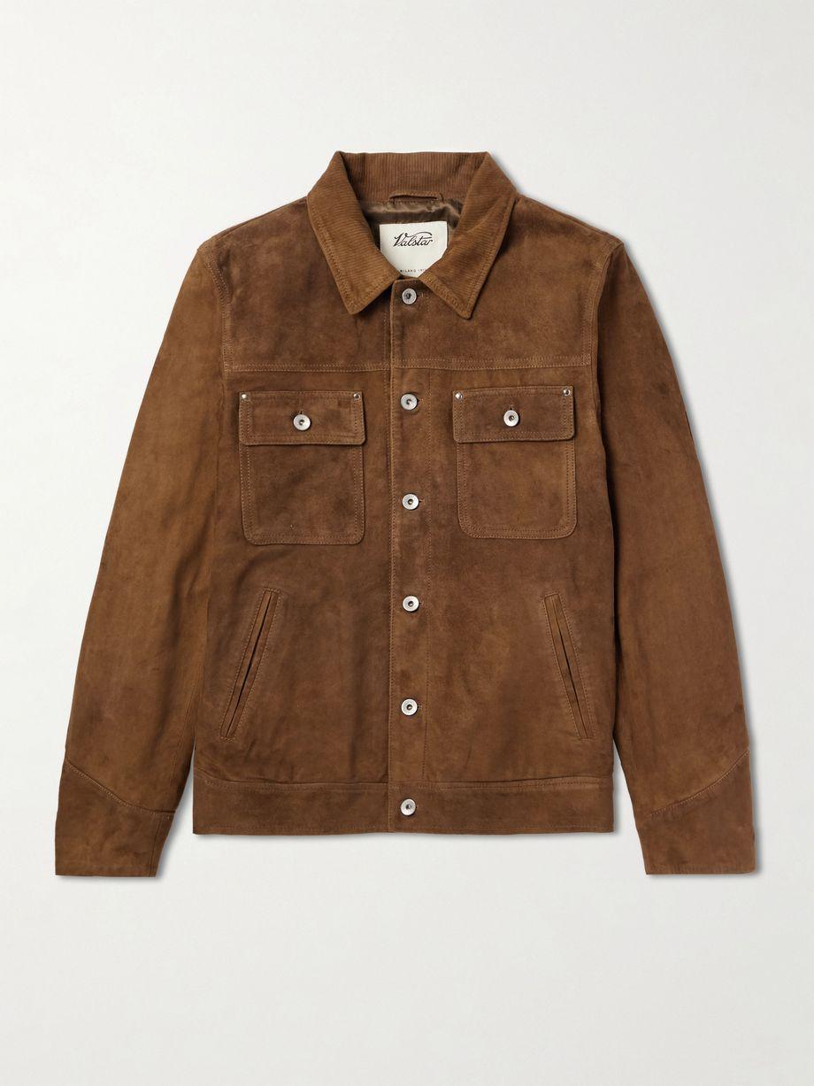Dylan Corduroy-Trimmed Suede Trucker Jacket by VALSTAR Dylan Corduroy-Trimmed Suede Trucker Jacket by VALSTAR