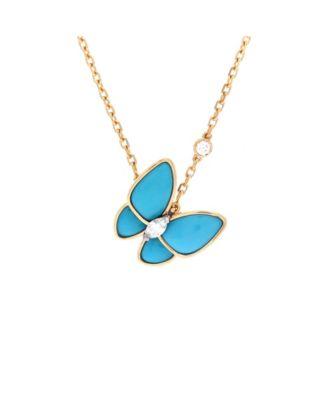 Two Butterfly Pendant Necklace 18K Gold with Turquoise and Diamonds by  VAN CLEEF&ARPELS