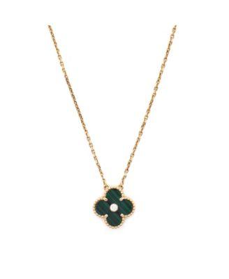 Vintage Alhambra Pendant Necklace 18K Gold and Malachite with Diamond by  VAN CLEEF&ARPELS