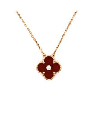 Vintage Alhambra Pendant Necklace 18K Rose Gold and Carnelian with Diamond by  VAN CLEEF&ARPELS