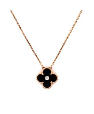 Vintage Alhambra Pendant Necklace 18K Rose Gold and Onyx with Diamond by  VAN CLEEF&ARPELS