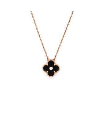 Vintage Alhambra Pendant Necklace 18K Rose Gold and Onyx with Diamond by  VAN CLEEF&ARPELS