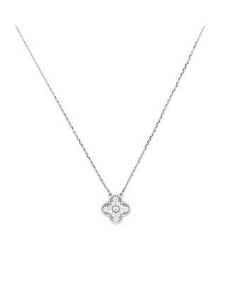 Vintage Alhambra Pendant Necklace 18K White Gold and Diamonds by  VAN CLEEF&ARPELS