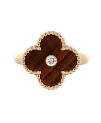 Vintage Alhambra Ring 18K Gold and Tiger Eye with Diamond by VAN CLEEF&ARPELS Vintage Alhambra Ring 18K Gold and Tiger Eye with Diamond by VAN CLEEF&ARPELS