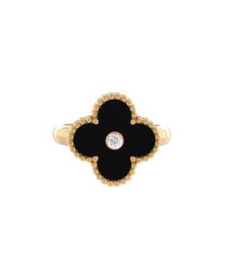 Vintage Alhambra Ring 18K Gold with Onyx and Diamond by  VAN CLEEF&ARPELS