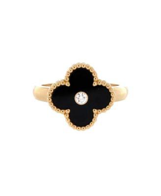 Vintage Alhambra Ring 18K Gold with Onyx and Diamond by  VAN CLEEF&ARPELS