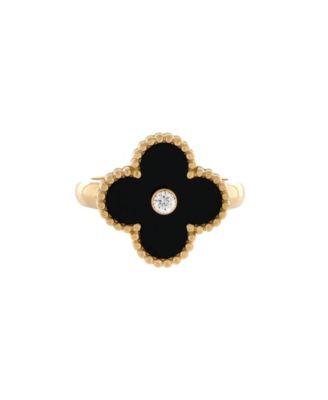 Vintage Alhambra Ring 18K Gold with Onyx and Diamond by  VAN CLEEF&ARPELS
