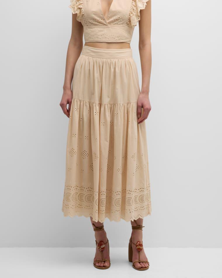 Aora Scalloped Eyelet-Embroidered Midi Skirt by VANESSA BRUNO