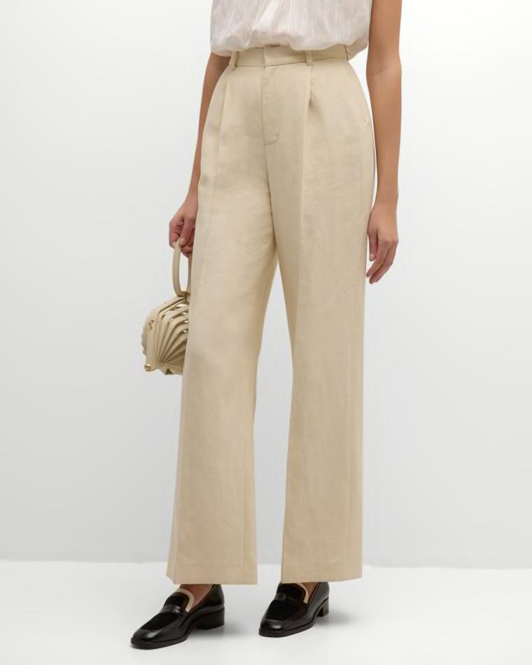 Cyrano Pleated High-Rise Cotton-Linen Pants by VANESSA BRUNO