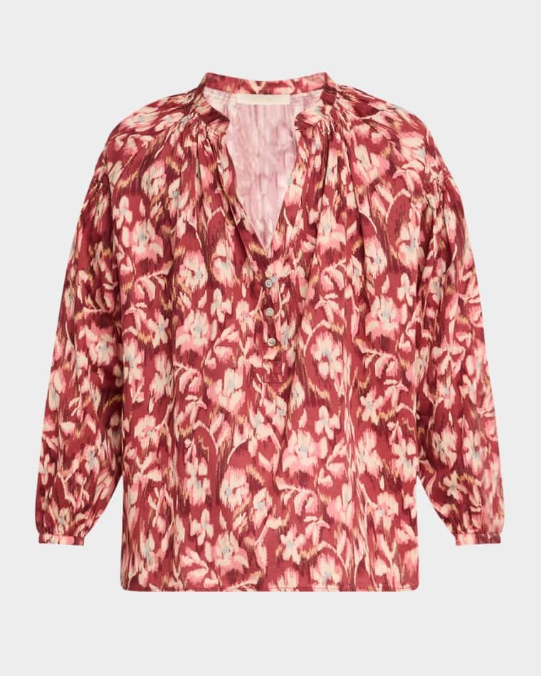 Nipoa Ruched Floral-Print Cotton Top by VANESSA BRUNO