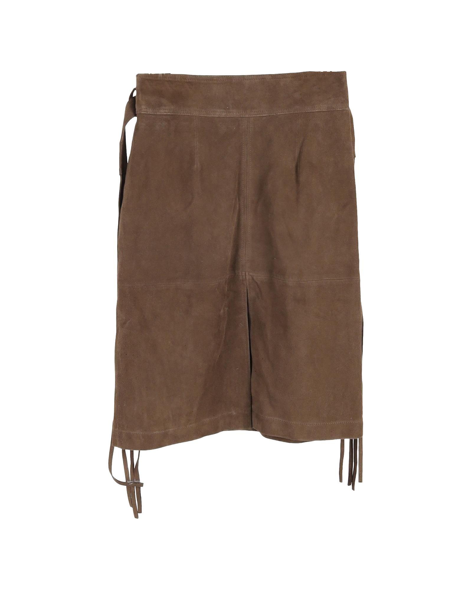 Preloved Suede ALine Fringe Skirt Wo - Brown | Ochre Midi by VANESSA BRUNO