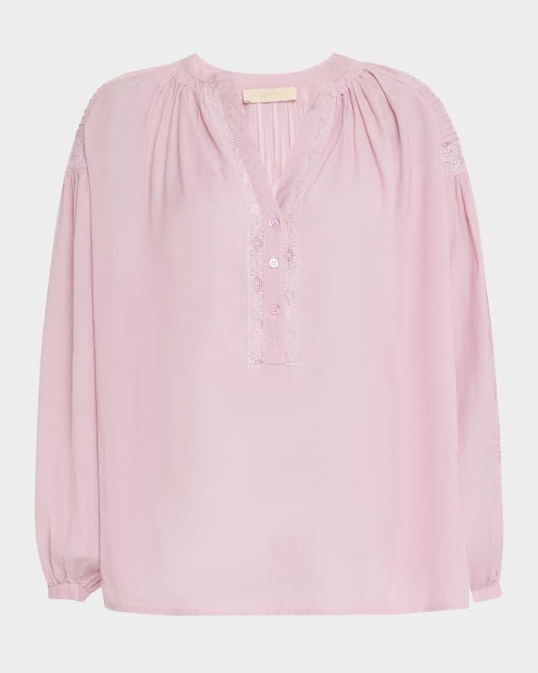 Ruched Lace-Inset Pintuck Blouse by VANESSA BRUNO