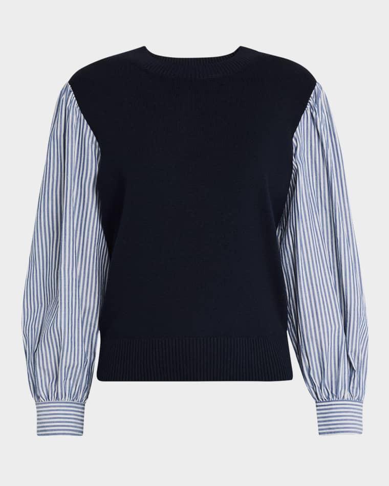 Striped-Sleeve Mixed Media Blouse by VANESSA BRUNO
