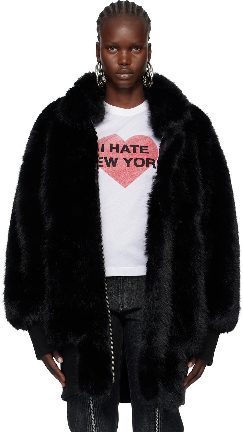 Black Faux-Fur Bomber Coat by VAQUERA