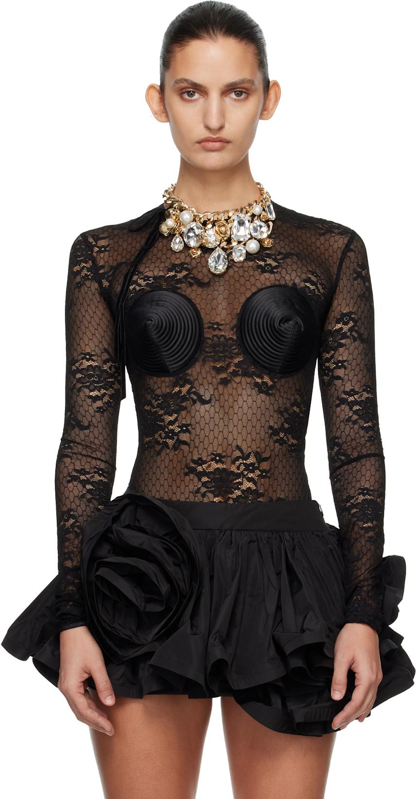 Black Lace Bullet Bra Bodysuit by VAQUERA