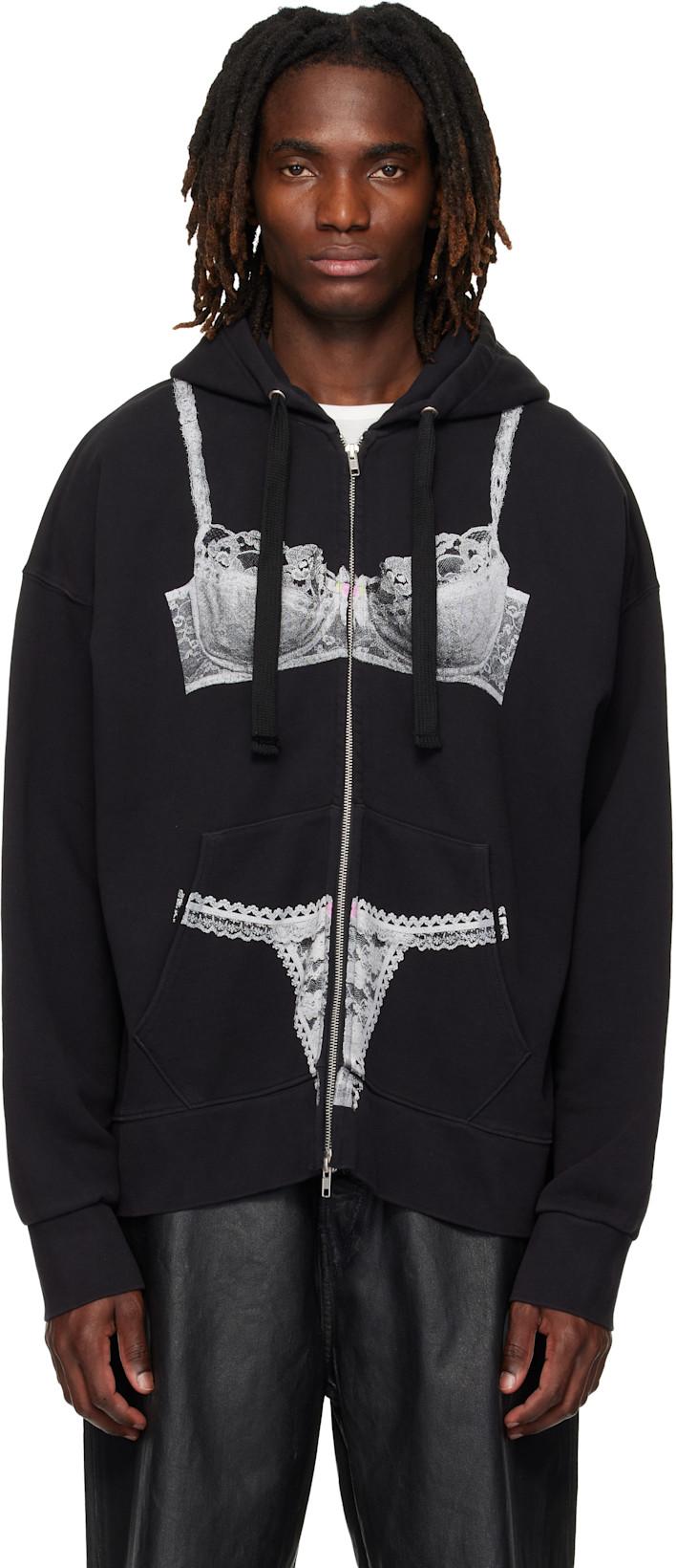 Black Trompe l'Oeil Zip Hoodie by VAQUERA