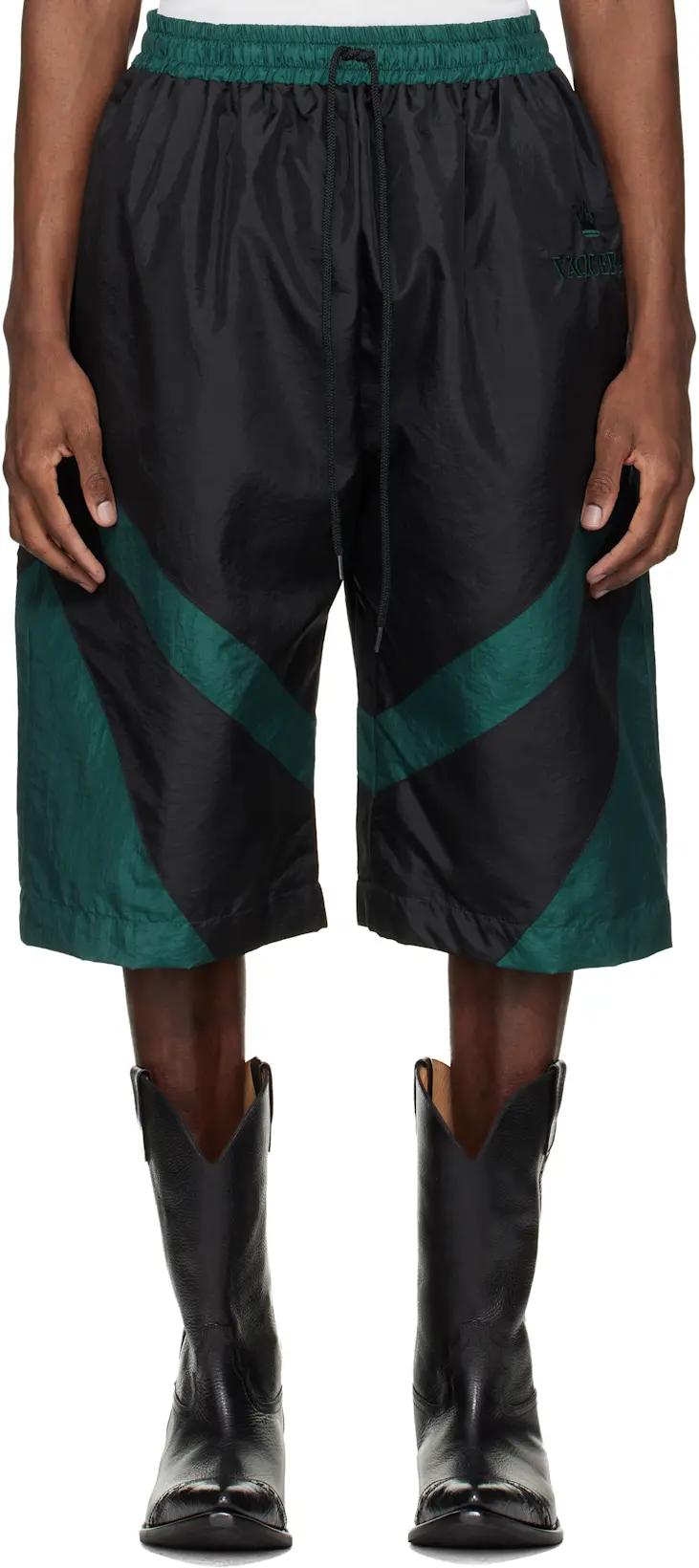 Black & Green Windbreaker Shorts by VAQUERA