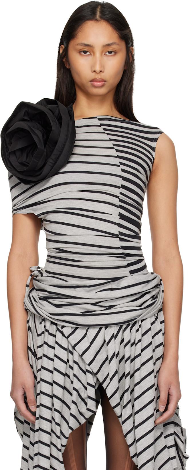 Gray & Black Striped Corsage Top by VAQUERA