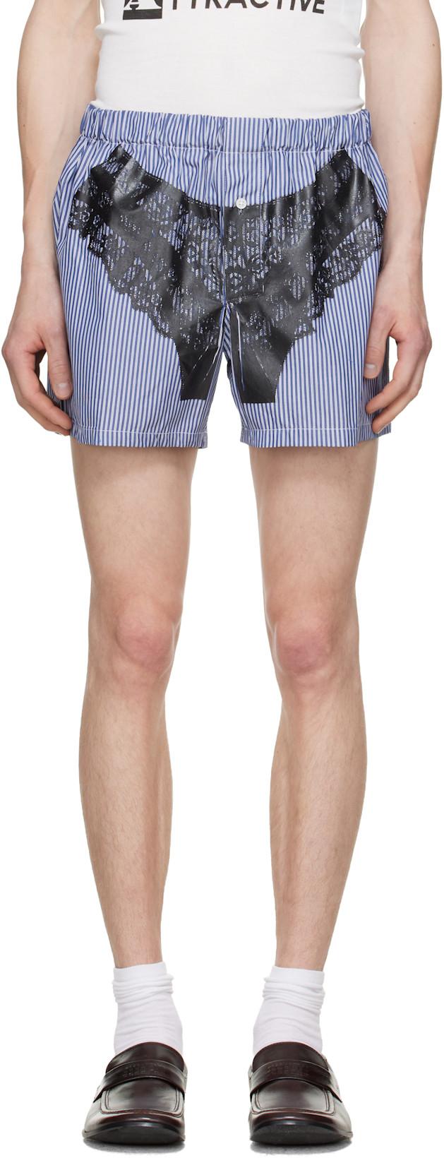 Navy & White Striped Trompe L'Oeil Boxer Shorts by VAQUERA