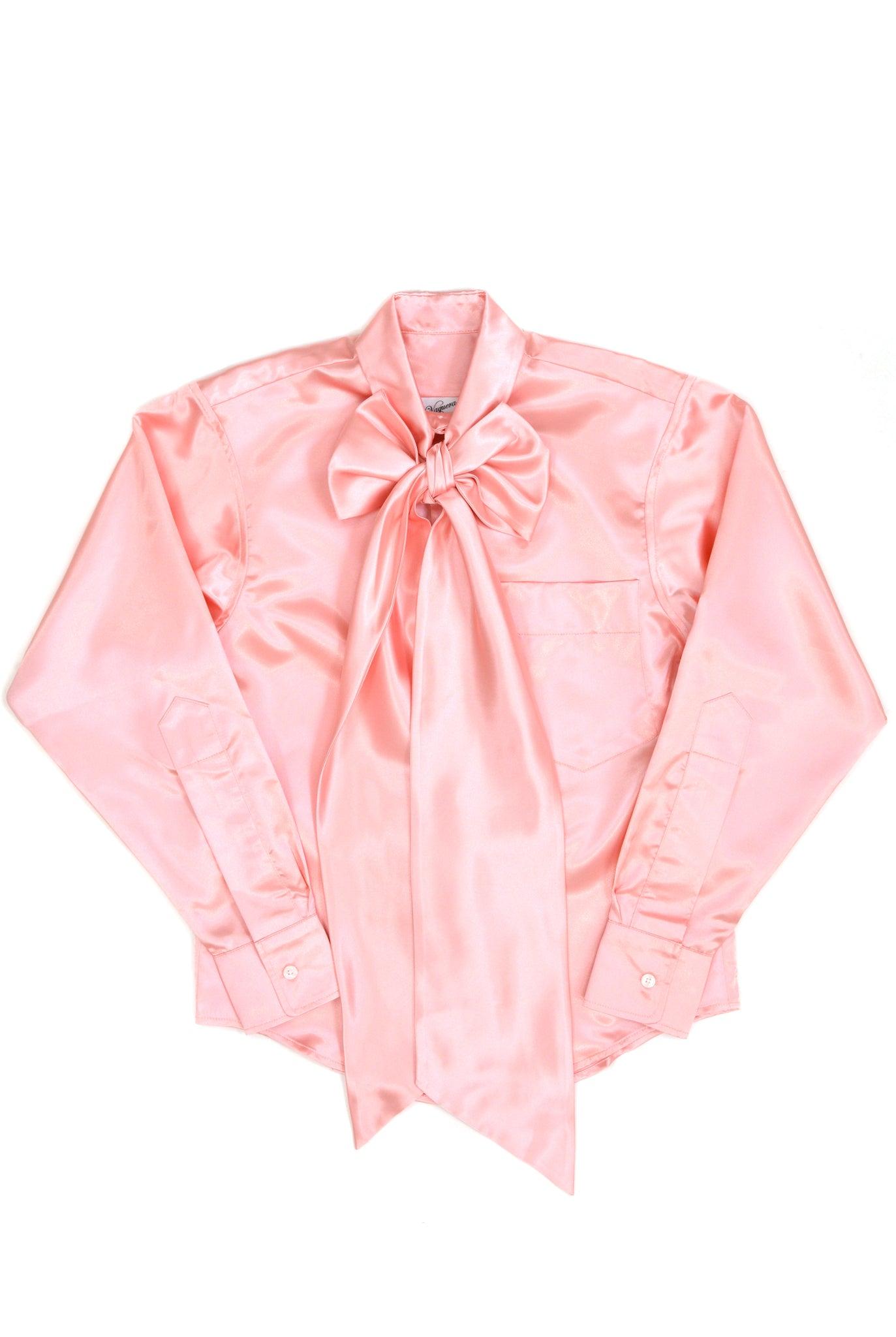 Vaquera Pink Satin Bow Button Down by VAQUERA