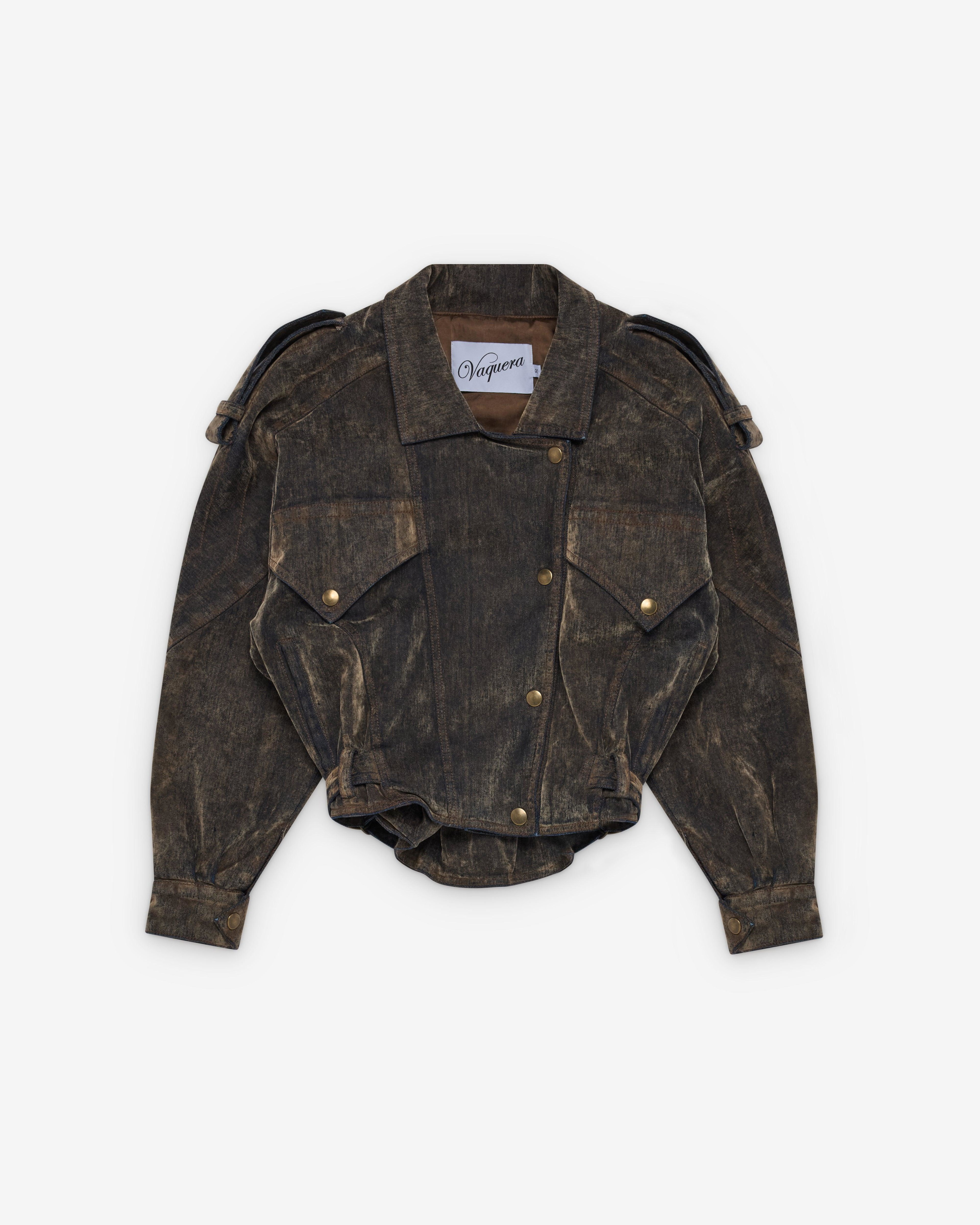 Vaquera - Women's Flocked Denim Jacket - (Brown) by VAQUERA