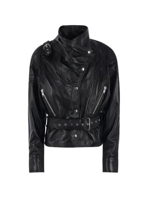 belted leather jacket by VAQUERA