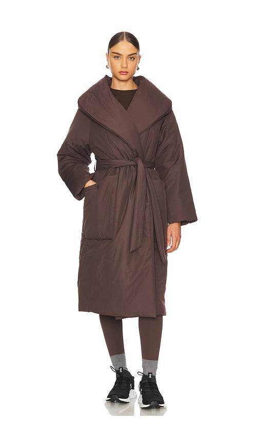 Varley Ana Long Wrap Puffer Coat in Brown by VARLEY