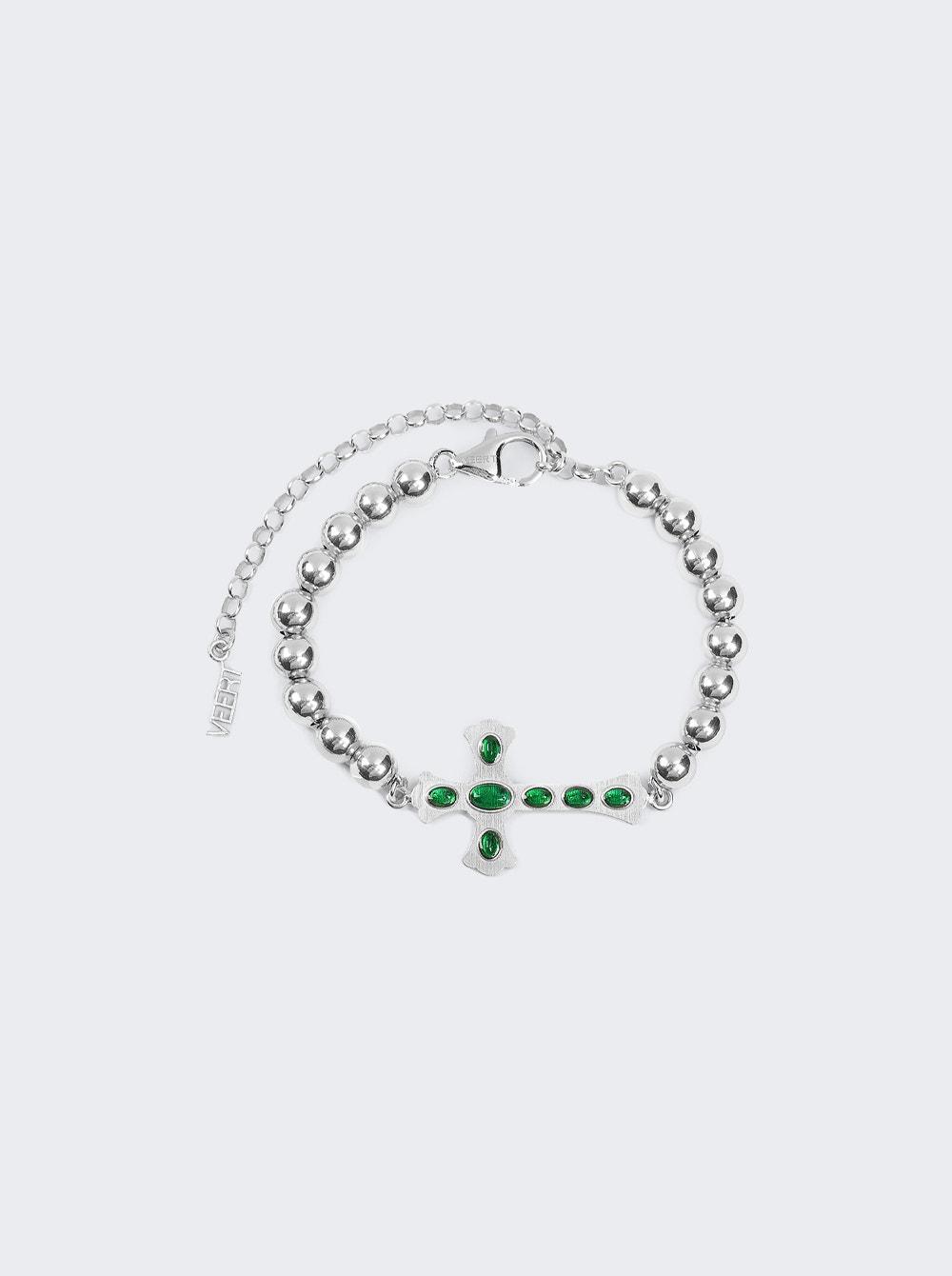 The Green Agate Cross Bracelet White Gold  | The Webster by VEERT