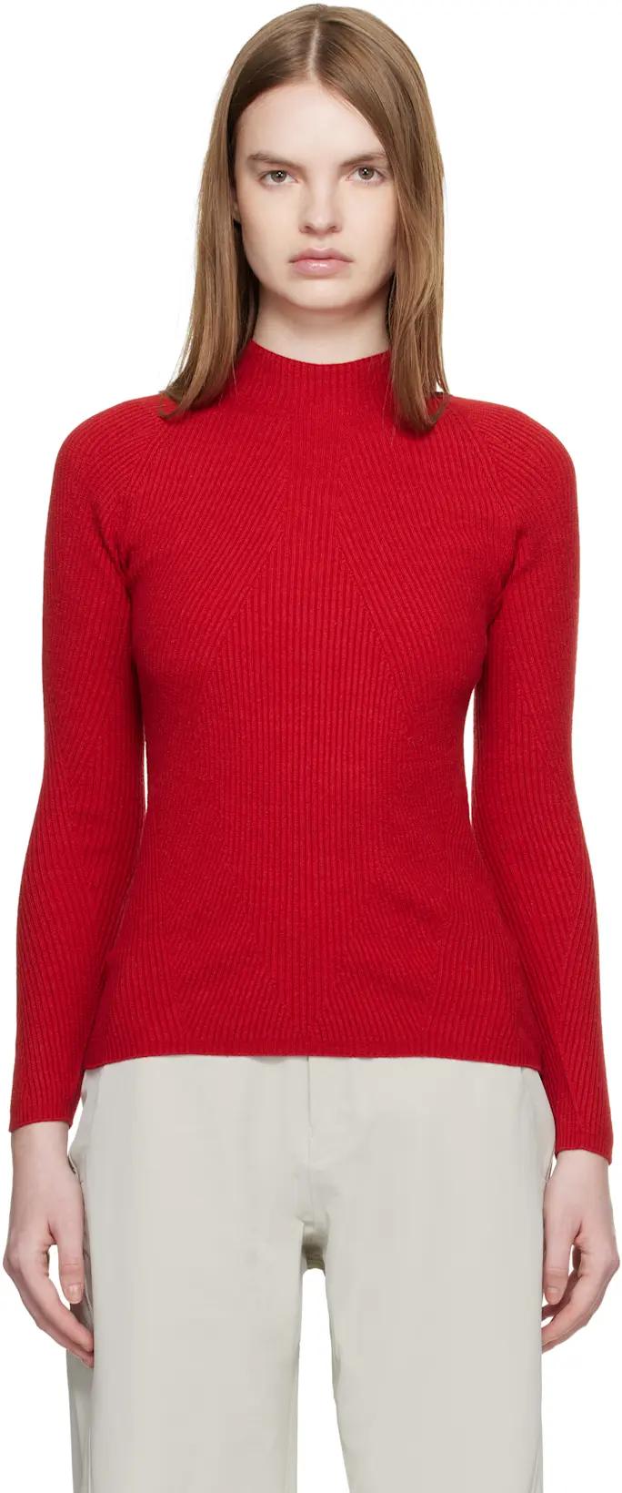 Red Conic Wool Midlayer Sweater by VEILANCE