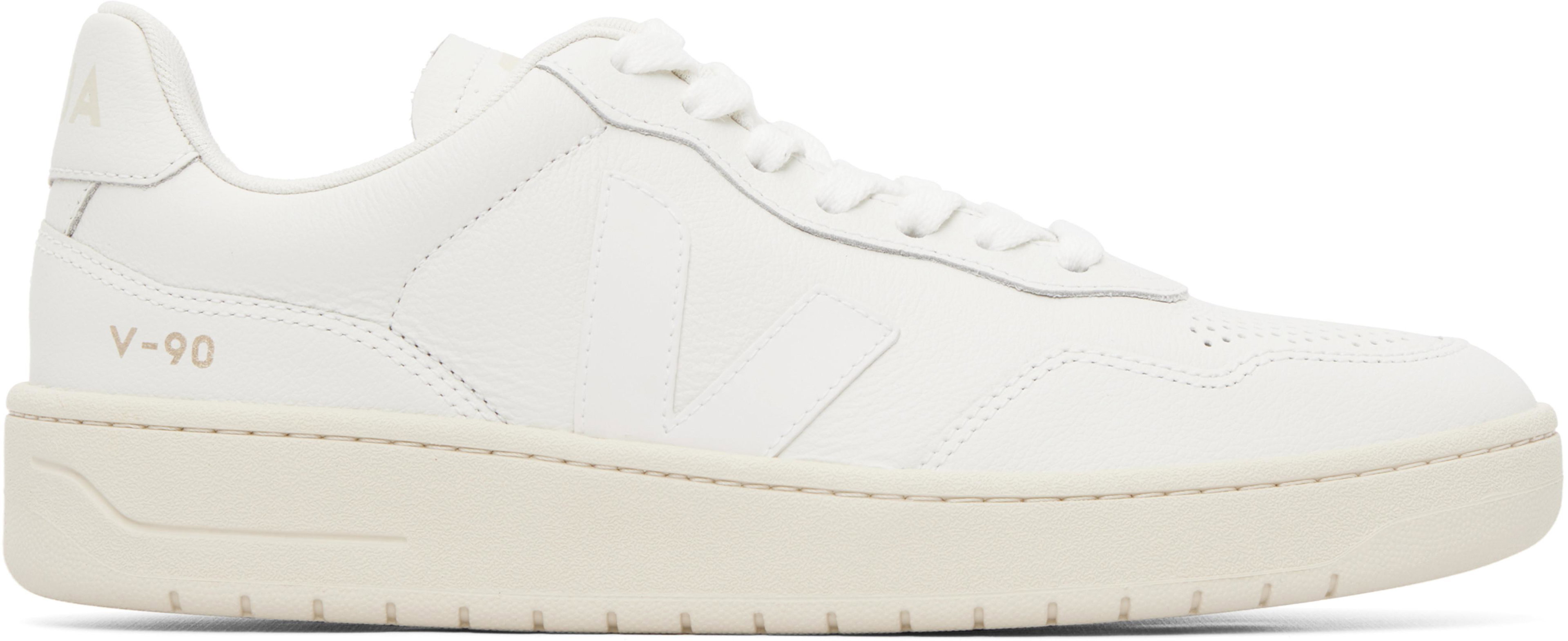 White V-90 Leather Sneakers by VEJA