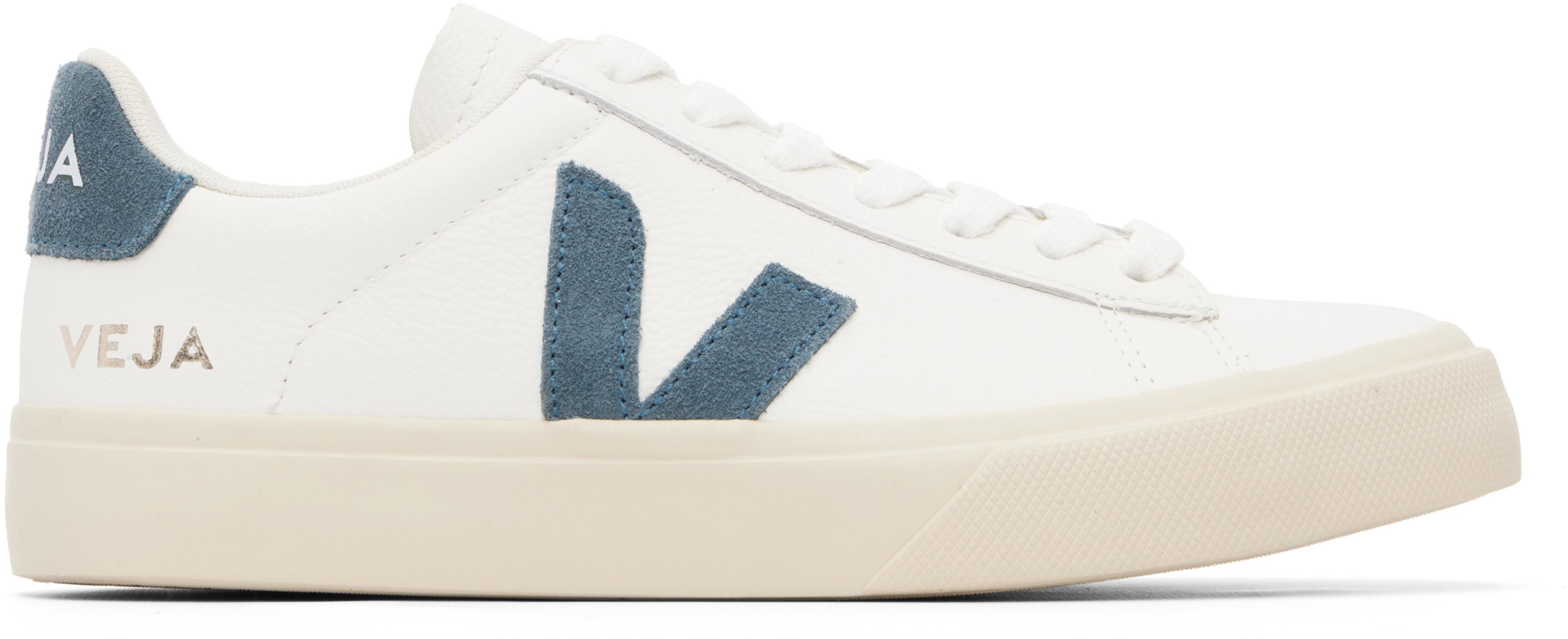 White & Blue Campo Leather Sneakers by VEJA