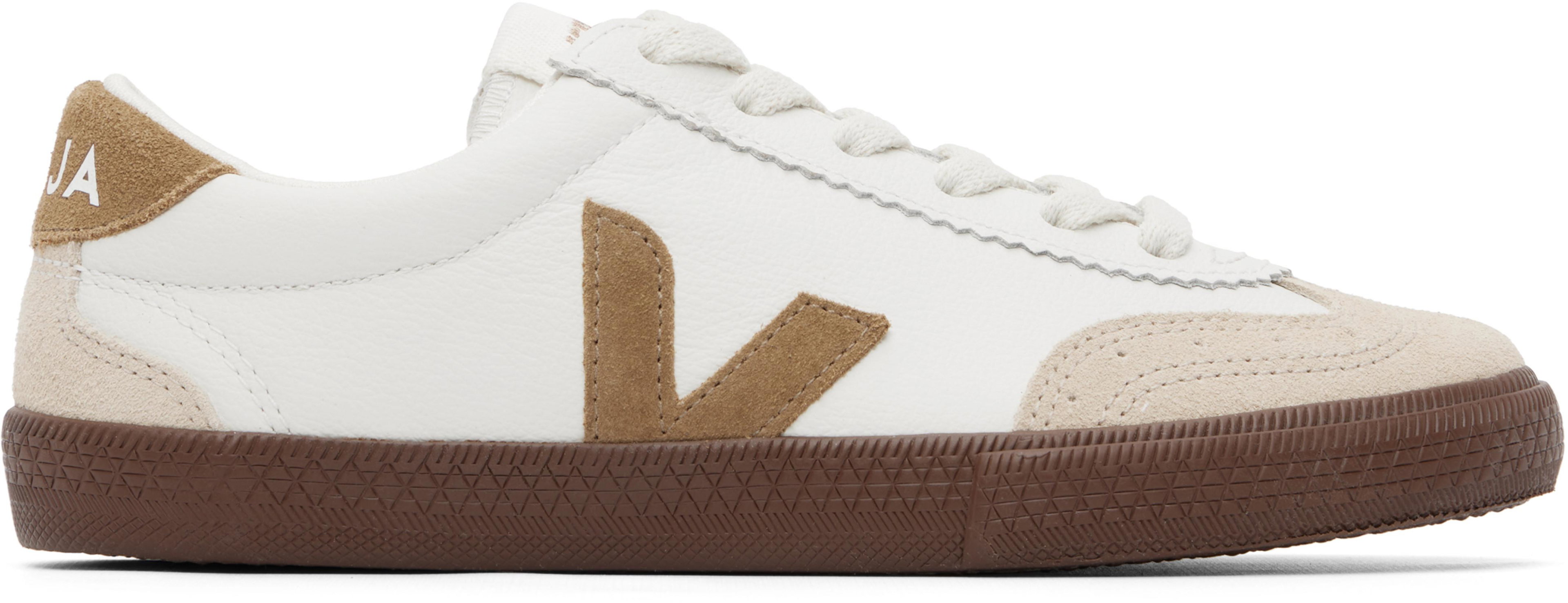 White & Brown Volley Leather Sneakers by VEJA