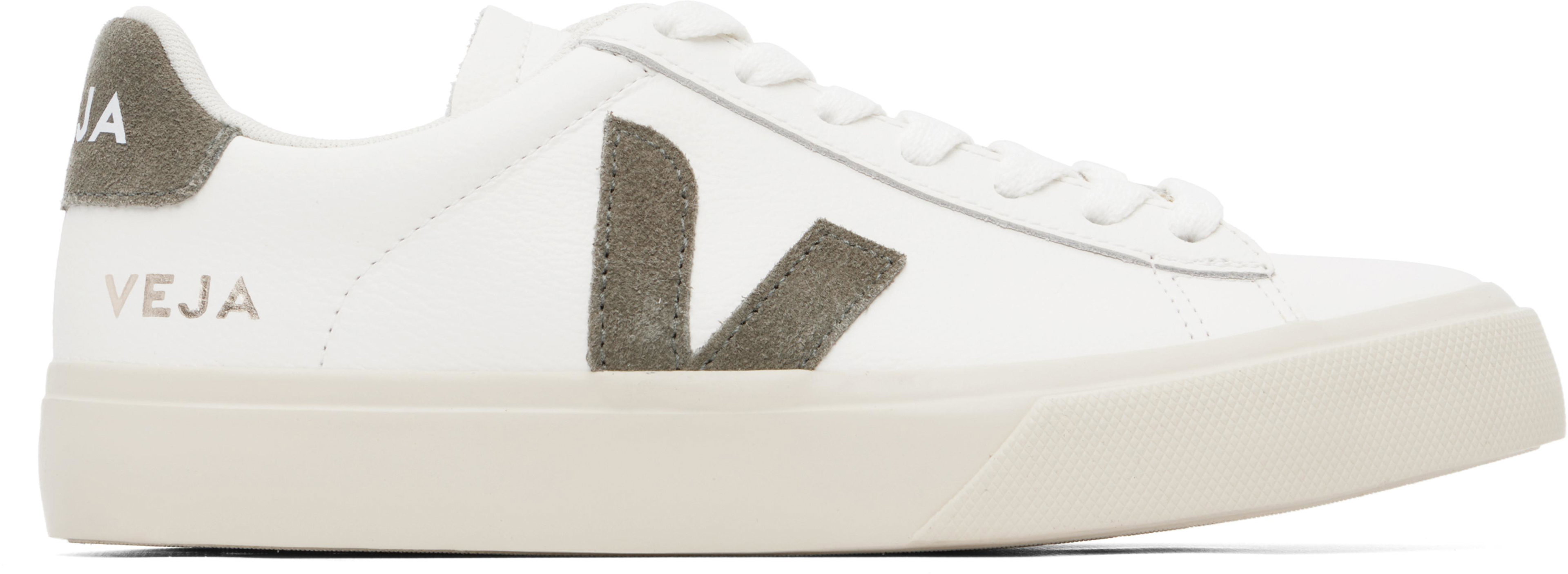 White & Khaki Campo Leather Sneakers by VEJA