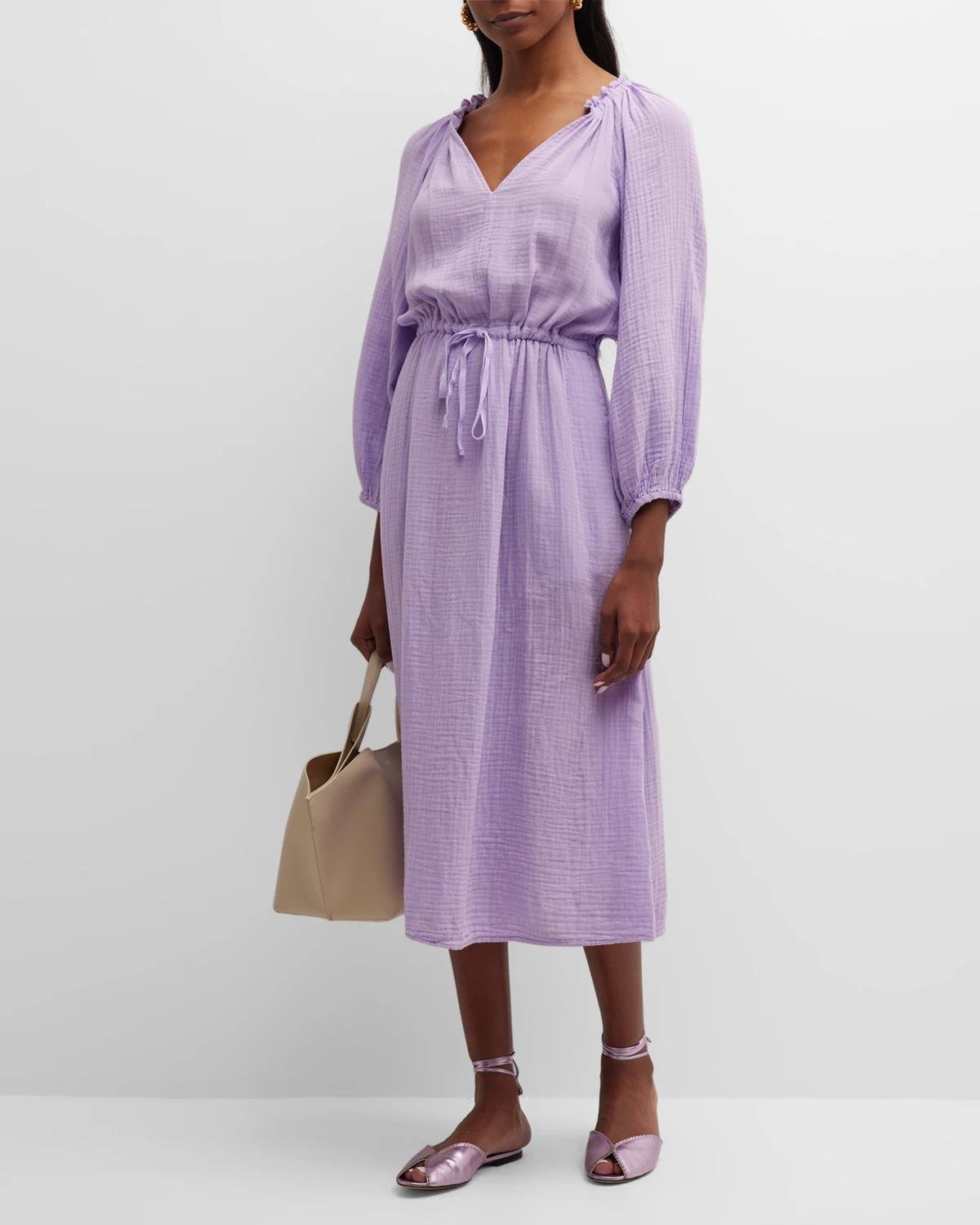 Audrey Drawstring-Waist Cotton Gauze Midi Dress by VELVET