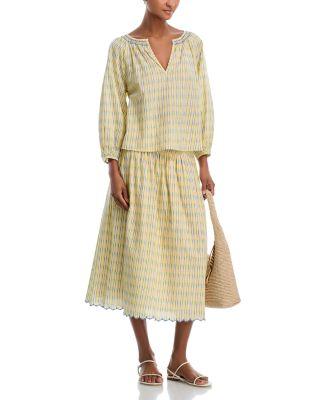 Campbell Check Split Neck Shirt & Deborah Smocked Midi Skirt by VELVET BY GRAHAM&SPENCER