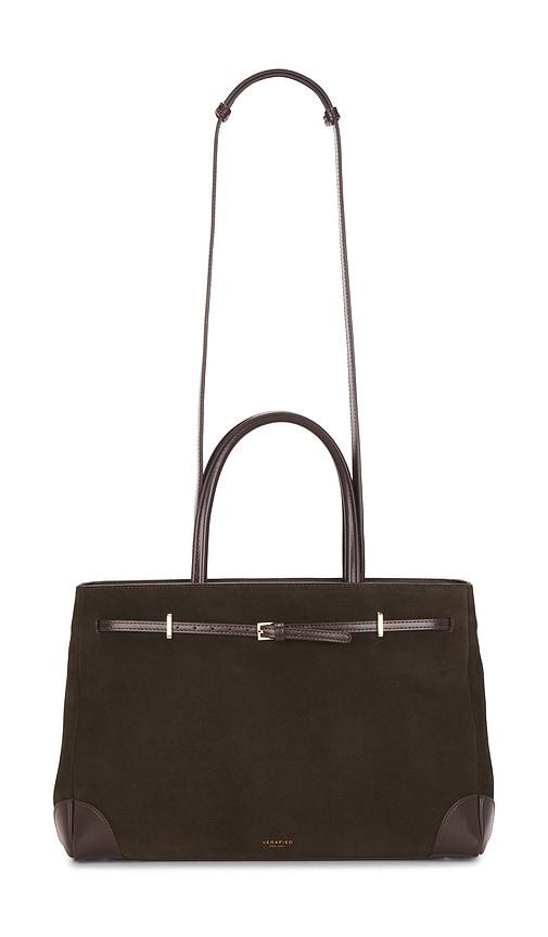 VERAFIED Suede Book Tote Bag in Brown by VERAFIED