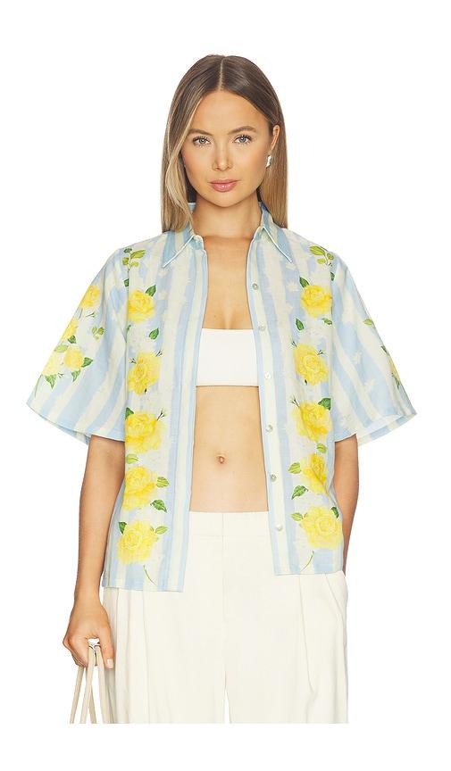 Verandah Blooming Roses And Stripes Shirt in Baby Blue,Yellow by VERANDAH