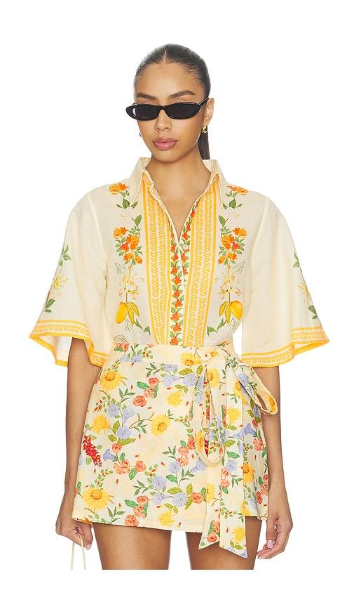 Verandah Floral Bell Sleeve Shirt in Ivory by VERANDAH