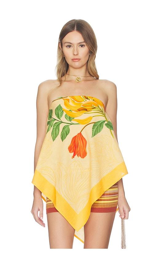 Verandah High-low Linen Scarf Blouse in Mustard,Orange by VERANDAH