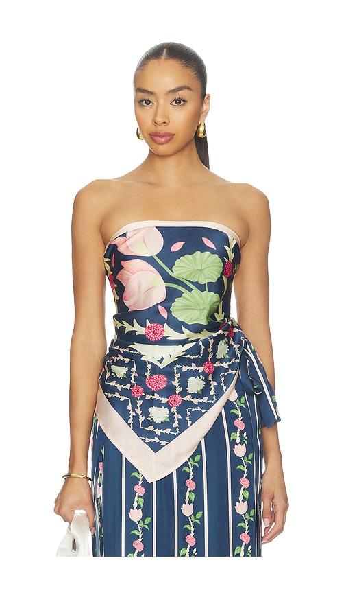 Verandah Lotus And Mallipoo Scarf Blouse in Navy by VERANDAH