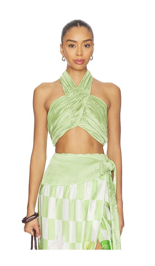 Verandah Plisse Halter Blouse in Sage by VERANDAH