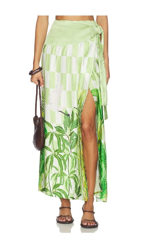 Verandah Pushpanjali Wrap Maxi Skirt in Green by VERANDAH