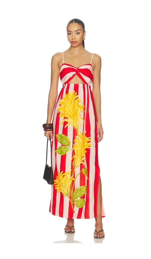 Verandah Twist Draped Maxi Dress in Red,Pink by VERANDAH