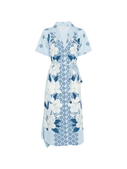 floral-print braided-belt midi dress by VERANDAH