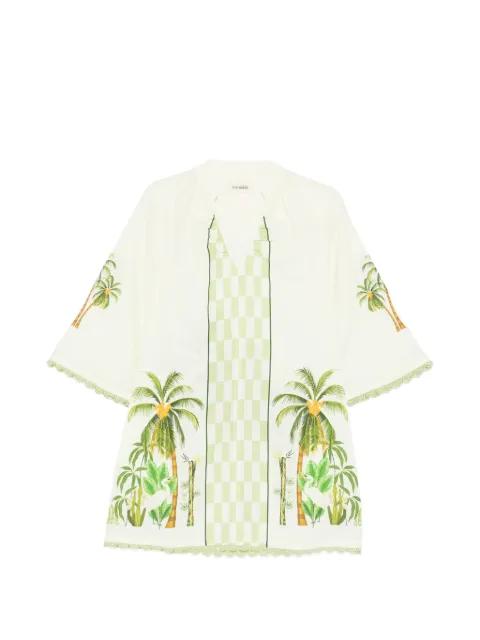 foliage-print scalloped-trim mini dress by VERANDAH