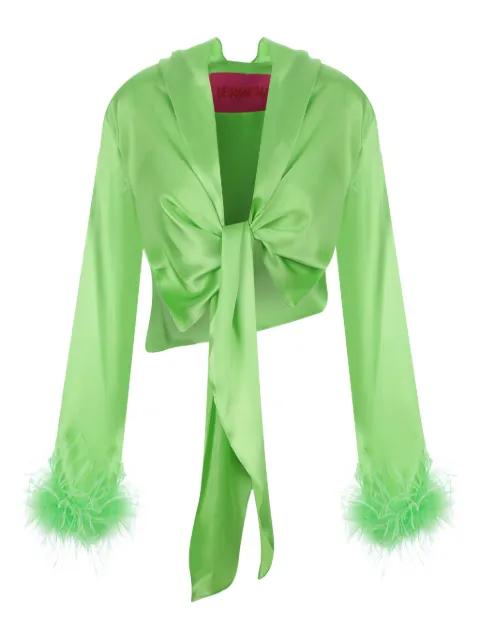feather-trimmed knotted blouse by VERGUENZA