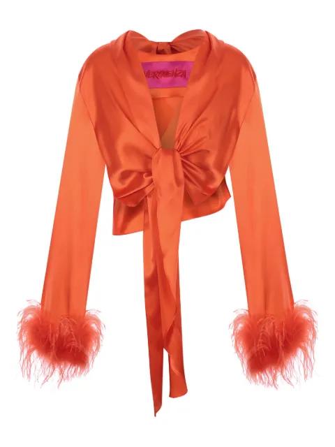 feather-trimmed knotted shirt by VERGUENZA