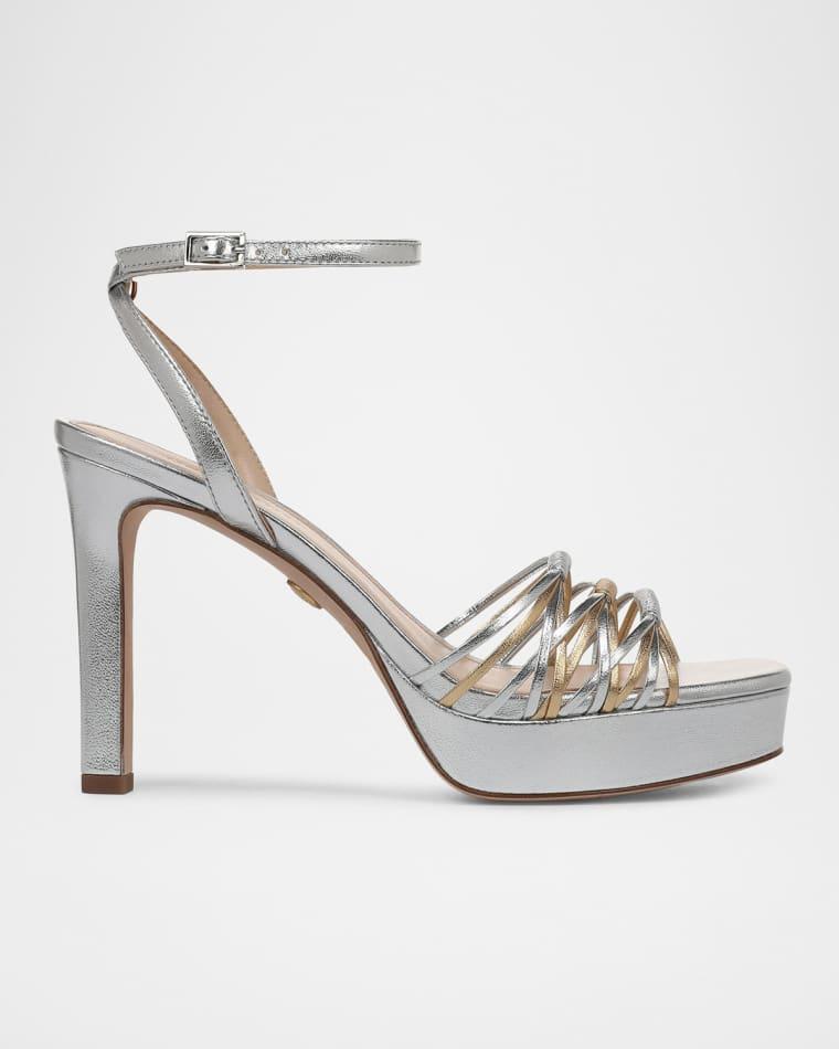100mm Beverlee Metallic Leather Platform Sandals by VERONICA BEARD