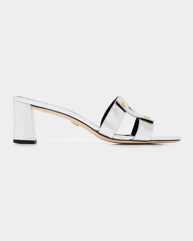 55mm Via Metallic Leather Block-Heel Sandals by VERONICA BEARD